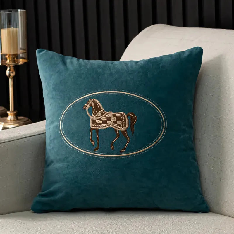 Hand-Embroidered Cushion Cover with Horse Pattern - Bellarte Enchanté Hand-Embroidered Cushion Cover with Horse Pattern